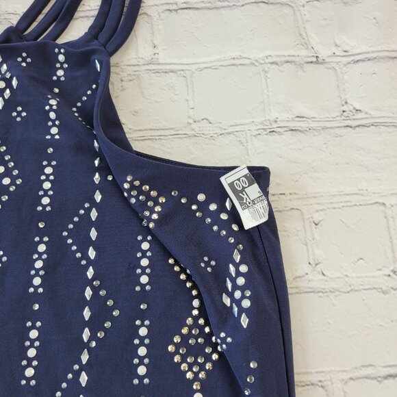 WHITE HOUSE BLACK MARKET Embellished Rhinestone Grommet Pattern Dress Blue XS - Picture 7 of 14